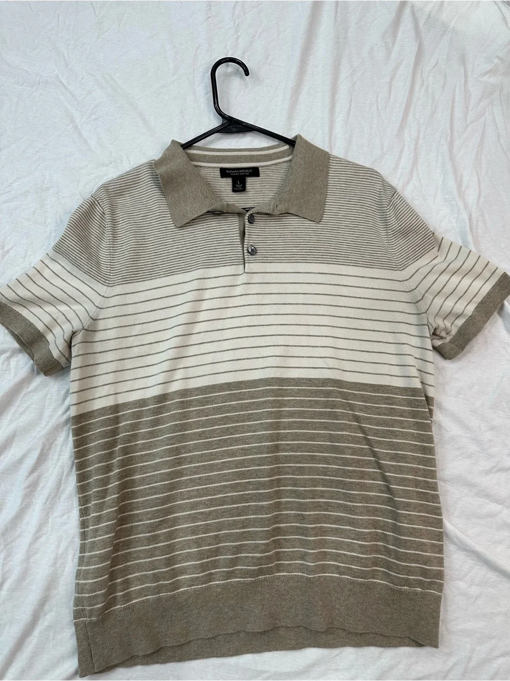 Banana Republic Short-Sleeve Stripe Polo in Beige and Cream